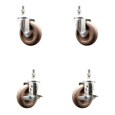 Service Caster 4 Inch 316SS High Temp Glass Filled Nylon 12mm Stem Caster Brakes SCC, 2PK SS316TS20S414-GFNSHT-M1215-2-TLB-2